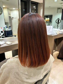 ヘアサロン アウラ(hair salon aura) 暖色カラーオレンジブリーチなしカラーレッドオレンジ