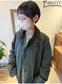 *高塚*黒髪丸みショートボブ前髪パーマオン眉大人可愛い20代30代