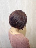 ピンクブラウン×ショートボブ