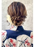花火大会浴衣編み込みシニヨン／ヘアセット/シニヨン/アレンジ