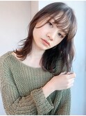 ナチュラルセミロング_エアリーミディショートパーマ_8397