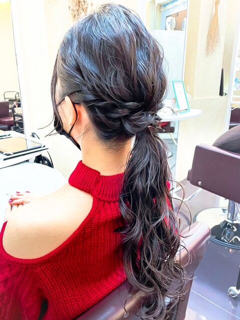 小顔編みおろしヘアセットヘアアレンジ編み込み結婚式お呼ばれ