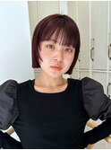 レイヤー姫カット切りっぱなしボブフルバング前髪イメチェン暖色