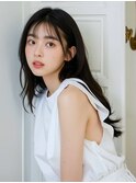 黒髪ゆるふわロングヘア ゆる巻き 韓国ヘア前髪あり レイヤー