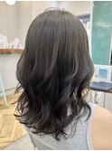 上品ロングレイヤーカット◎暗めカラーオリーブグレー韓国風巻き