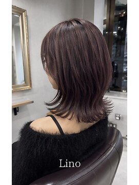 髪質改善Lino hair/縮毛矯正/白髪ぼかし/ハイライト/メンズカット【リノヘア】 外ハネくびれボブ×シークレットハイライト/艶感ピンク