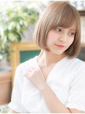 斜めバング×シアーベージュ小顔前下がりボブc5戸頭10代20代30代
