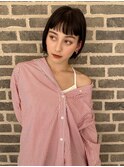 オン眉で動きのあるやわらかボブ/ぱっつん前髪/アッシュブラック