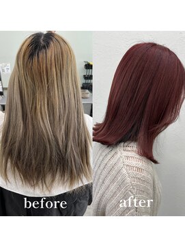 ガルボヘアー 桟橋店(garbo hair) インナーカラー ブラックレッド アンブレラカラーミディアムボブ