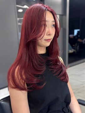 ランテルディ 渋谷(LANTERDIT) レッドカラー レイヤーカット 顔周りカット ブリーチ ハイトーン