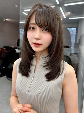 髪質改善サロン hearts. 熊本/縮毛矯正/レイヤーカット/ショートボブ【ハーツ】 ブリーチなし/髪質改善/スモーキーブラウン/ダークブラウン/前髪