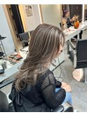 ハイライトミディアムヘア暗めカラーデザインカラー