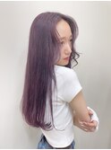 センターパート韓国風ロングヘア透けるラベンダーブリーチmaaya
