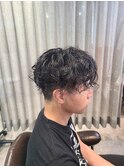 20代30代メンズスパイラルパーマワイルドオシャレ感アッシュ