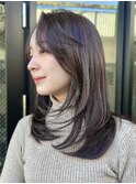 ワンカールレイヤーロング 流れる顔まわりレイヤー