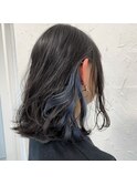 イヤリングカラーネイビーブルー切りっぱなしボブショート原宿