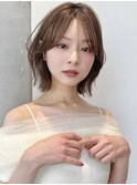 say.ショートボブ耳掛けショートローズブラウンピンクベージュ