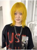 シャギーウルフカットレイヤーカットハイトーンネオンイエロー