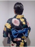 ★浴衣 着付け 半幅帯。文庫結びとショートヘアアレンジの甘辛