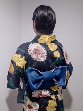 コークス 原宿 表参道(COKETH) ★浴衣 着付け 半幅帯。文庫結びとショートヘアアレンジの甘辛