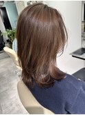 白髪ぼかしダブルカラーブリーチなしカラーレイヤーボブ20代