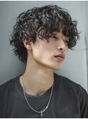波巻きパーマ マッシュショート 20代 メンズカット 黒髪