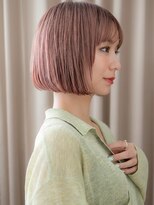 カバーヘアアンドスパ ブリス 浦和(COVER HAIR&SPA bliss) シースルーバング艶髪ミルクティーピンクぱっつんボブ10代20代W