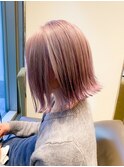 ペールピンク切りっぱなしボブ