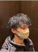ミルクティーブロンド/ダークブルー/デジタルパーマ/大津/瀬田