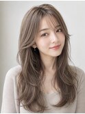 大人ロングレイヤー　白髪ぼかし　ハイライト　40代50代60代