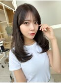 大人可愛いレイヤーカット　似合わせサイドバング　韓国ヘア#