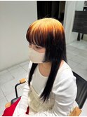 アンブレラカラー オレンジ×ブラック 姫カット