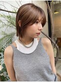 ミニボブ顔まわりカットストレートボブベージュ暖色ブラウン