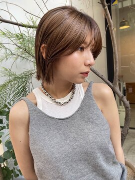 ノラギンザユー(NORA GINZA/U) ミニボブ顔まわりカットストレートボブベージュ暖色ブラウン