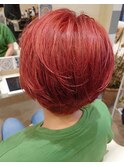 20代30代♪バーガンディー小顔ショートボブ☆シースルー前髪