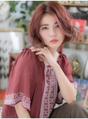 ピンクベージュセンターパートくせ毛風ボブc6戸頭20代30代40代