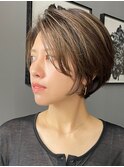 丸みショート・ボブ/丸顔/前髪なし/絶壁解消/20代/30代/長め