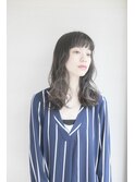 黒髪/グレーベージュ/レイヤーロング/前髪パーマ/銀座