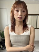 オレンジブラウン顔周りレイヤーカット立川