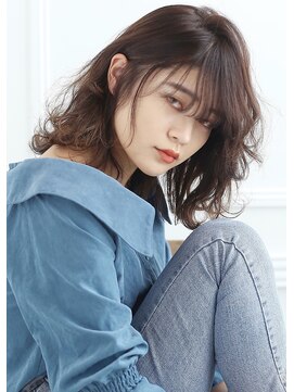 アールイーノウン 阿倍野区昭和町店(re; nown) 小顔外ハネミディアムアッシュ20代30代40代くびれミディ韓国ヘア