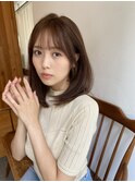 大人かわいいミディアムレイヤー顔まわりレイヤーピンクベージュ