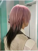 【ロングウルフ×ペールピンク×インナーブラック】池袋美容室