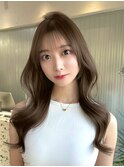 T89韓国風ハッシュカットくびれヘアロングミルクティーベージュ