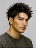 Haleブルーブラックニュアンスパーマスパイキーショートバーバー