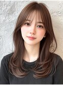 レイヤー 顔周りカット チョコレートブラウン 透明感カラー 前髪