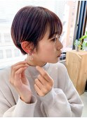 マッシュショート、オレンジベージュ、耳掛け、ワイドバング