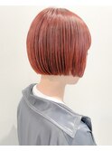 ダブルカラーオレンジベージュオレンジカラーケアブリーチボブ