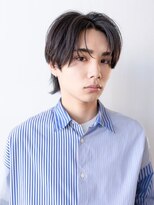 イオ 本厚木(io)&nbsp;メンズ毛流れセンターパートニュアンスパーマウルフ黒髪モテ髪