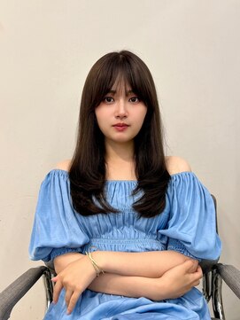 ノク 渋谷(nok) 韓国オリーブカラーオリーブベージュ顔まわりレイヤー前髪パーマ
