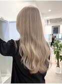 韓国ヘア顔周りレイヤー暗めミルクティーベージュグレージュ